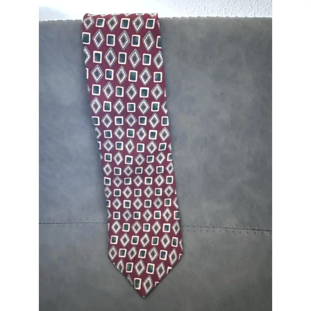 Oscar de la Renta Multi Color Geometric Print‎ Silk Mens Neck Tie